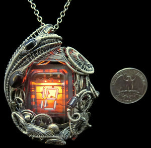 Nixie Number Tube Pendant with Upcycled Electronic and Watch Parts & Rainbow LED, Steampunk/Cyberpunk Fusion