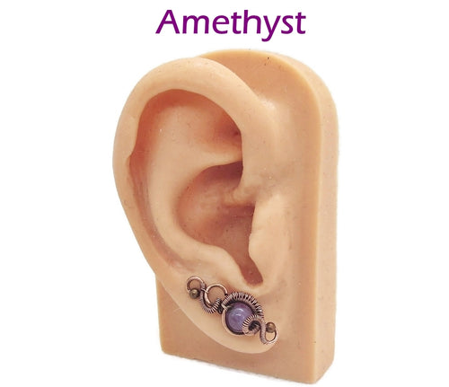 Custom Gemstone & Copper Wire-Wrapped Ear Pins; 