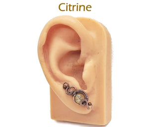 Custom Gemstone & Copper Wire-Wrapped Ear Pins; "Orbit" Style - Heather Jordan Jewelry