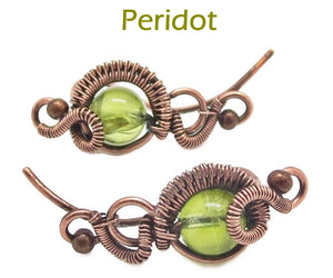 Custom Gemstone & Copper Wire-Wrapped Ear Pins; "Orbit" Style - Heather Jordan Jewelry