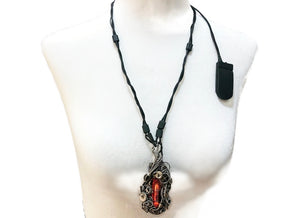 Orange Nixie Tube Cyberpunk Necklace with Upcycled Electronic and Watch Parts