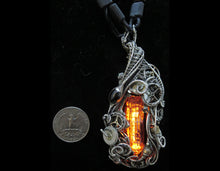 Load image into Gallery viewer, Orange Nixie Tube Cyberpunk Necklace with Upcycled Electronic and Watch Parts