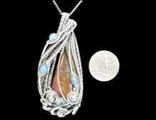 Load image into Gallery viewer, Plume Agate Wire-Wrapped Pendant in Antiqued Sterling Silver with Blue Labradorite - Heather Jordan Jewelry