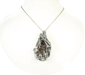 Petrified Algae Wire-Wrapped Pendant in Sterling Silver with Prasiolite