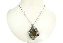 Load image into Gallery viewer, Petrified Wood and Aquamarine Pendant, Wire-Wrapped in Sterling Silver