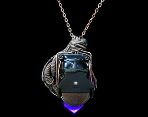 Purple Crystal Resin Gem LED Steampunk Pendant in Bronze