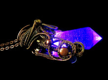 Load image into Gallery viewer, Purple Crystal Resin Gem LED Steampunk Pendant in Bronze
