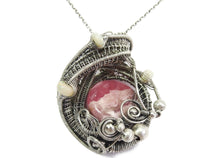 Load image into Gallery viewer, Rhodochrosite Wire Wrap Pendant with Ethiopian Welo Opals