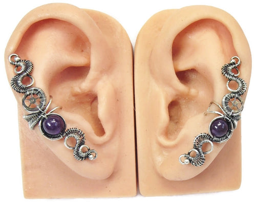 Custom Gemstone & Sterling Silver Steampunk Ear Cuff; 