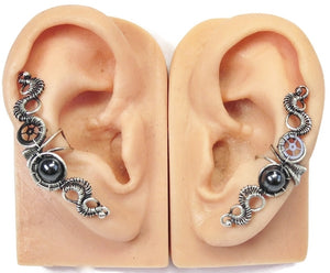 Custom Gemstone & Sterling Silver Steampunk Ear Cuff; "Rippling Wave" Model - Heather Jordan Jewelry