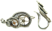 Load image into Gallery viewer, Sterling Silver Steampunk Ear Pins with Brass Watch Gears; &quot;Rolling Wave&quot; Model - Heather Jordan Jewelry