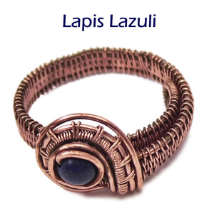 Woven Adjustable Copper Ring with Custom Gemstone - Heather Jordan Jewelry
