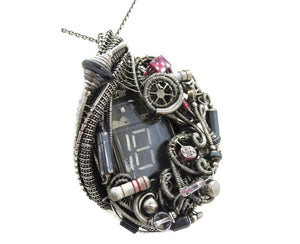 Nixie Tube Steampunk/Cyberpunk Fusion Pendant with Upcycled Watch & Electronic Parts