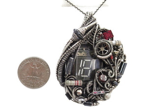 Nixie Tube Steampunk/Cyberpunk Fusion Pendant with Upcycled Watch & Electronic Parts