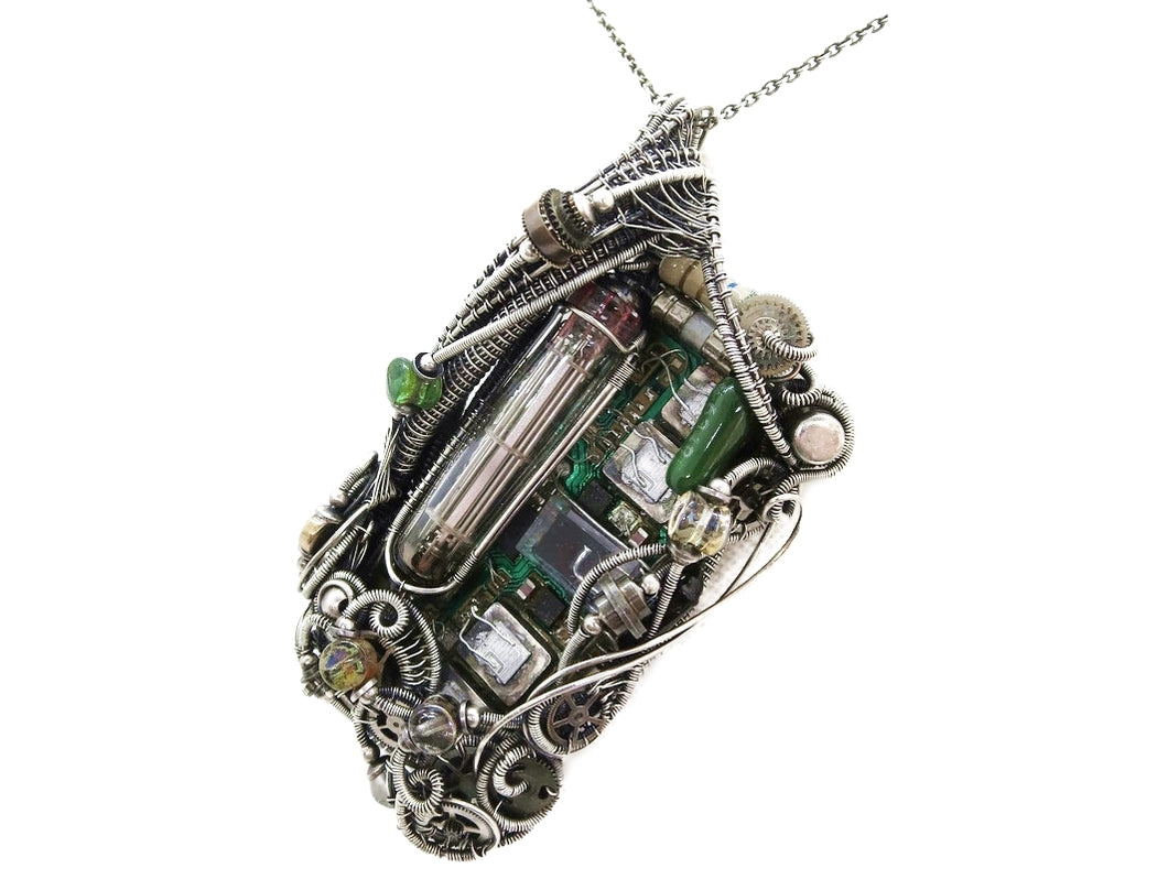 Upcycled Vintage Circuit Board & Vaccum Tube Cyberpunk/Steampunk Fusion Pendant