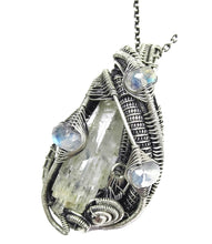 Load image into Gallery viewer, Aquamarine Crystal Wire-Wrapped Pendant in Sterling Silver with Rainbow Moonstone - Heather Jordan Jewelry