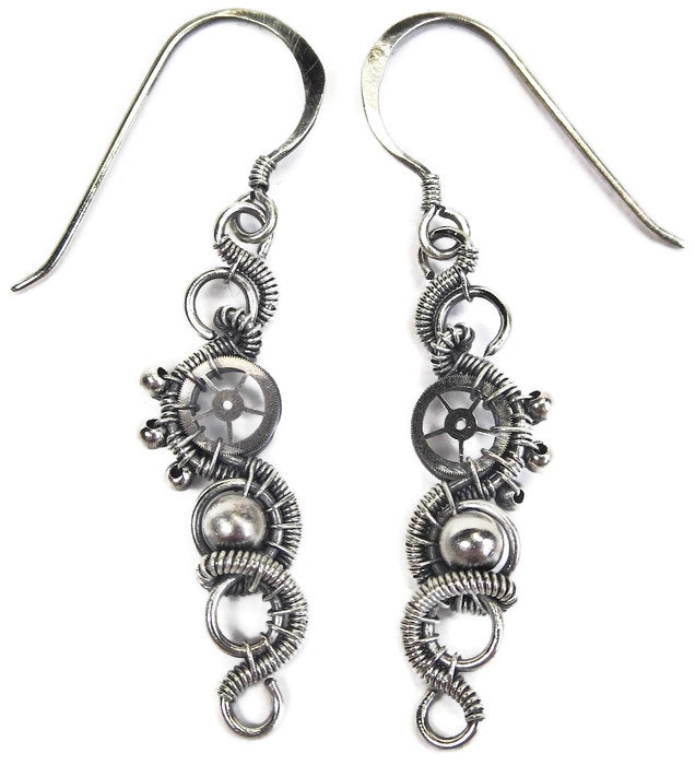 Sterling Silver Woven Steampunk Earrings