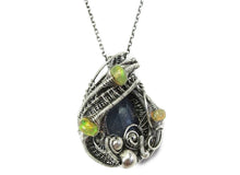 Load image into Gallery viewer, Blue Sapphire Wire-Wrapped Pendant with Ethiopian Welo Opals