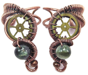 Custom Gemstone Small Bronze Steampunk Ear Cuff - Heather Jordan Jewelry
