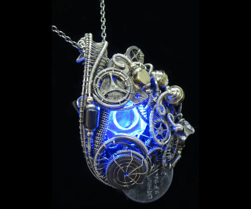 Blue Hex Nut LED Steampunk/Cyberpunk Fusion Pendant