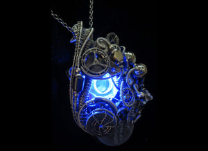 Blue Hex Nut LED Steampunk/Cyberpunk Fusion Pendant