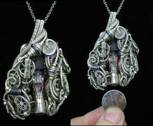 Load image into Gallery viewer, Blue Flickering Nixie Tube Steampunk-Cyberpunk Fusion Pendant