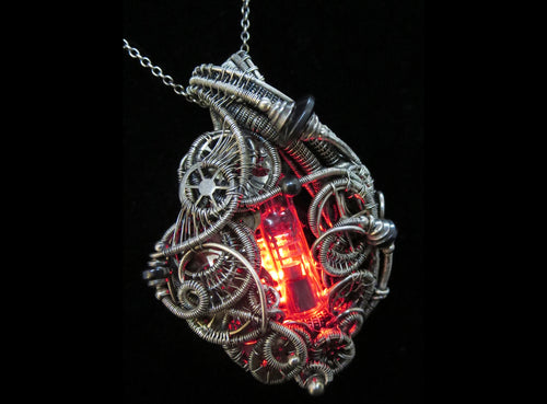 Red LED Nixie Tube Cyberpunk-Steampunk Fusion Pendant