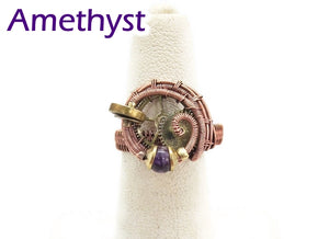 Bronze Adjustable Steampunk Ring with Custom Gemstone - Heather Jordan Jewelry