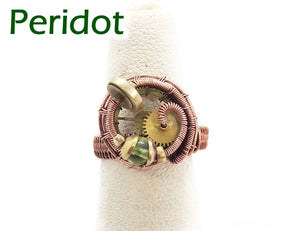 Bronze Adjustable Steampunk Ring with Custom Gemstone - Heather Jordan Jewelry