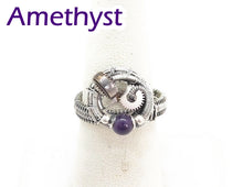 Load image into Gallery viewer, Sterling Silver Adjustable Steampunk Ring with Custom Gemstone - Heather Jordan Jewelry