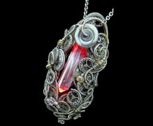 Load image into Gallery viewer, LED Resin Gem Cyberpunk Necklace with Upcycled Electronic and Watch Parts