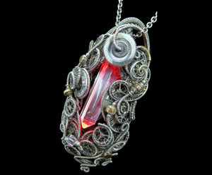 LED Resin Gem Cyberpunk Necklace with Upcycled Electronic and Watch Parts