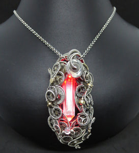 LED Resin Gem Cyberpunk Necklace with Upcycled Electronic and Watch Parts