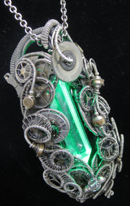 LED Resin Gem Cyberpunk Necklace with Upcycled Electronic and Watch Parts