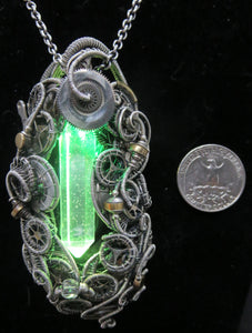 LED Resin Gem Cyberpunk Necklace with Upcycled Electronic and Watch Parts