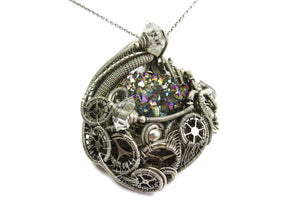 Titanium Druzy Steampunk Pendant with Herkimer Diamonds in Sterling Silver