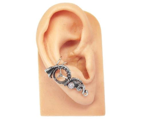 Custom Gemstone and Sterling Silver Steampunk Ear Cuff; 