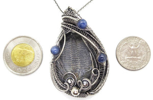 Trilobite Fossil Pendant with Blue Kyanite in Sterling Silver