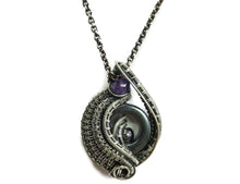 Load image into Gallery viewer, Hematite Mini-Woven Donut Pendant in Sterling Silver - Garnet, Amethyst or Peridot
