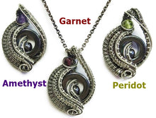Load image into Gallery viewer, Hematite Mini-Woven Donut Pendant in Sterling Silver - Garnet, Amethyst or Peridot