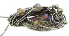 Load image into Gallery viewer, Titanium Aura Quartz Crystal Pendant with Ethiopian Welo Opals