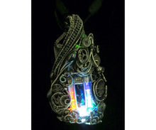 Load image into Gallery viewer, Rainbow U-Flashbulb Necklace with Upcycled Electronic and Watch Parts, Steampunk/Cyberpunk Fusion LED