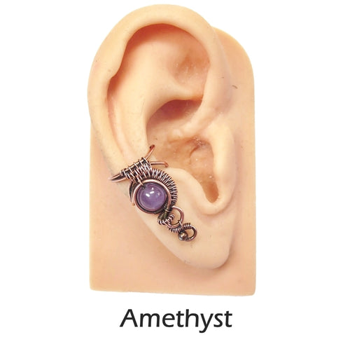 Custom Gemstone and Copper Woven Wire Ear Cuff; 