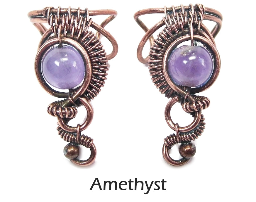 Custom Gemstone and Copper Woven Wire Ear Cuff; 