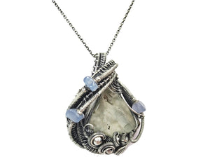 Worm Fossil Wire-Wrapped Pendant in Sterling Silver with Holly Blue Agate - Heather Jordan Jewelry