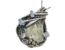 Load image into Gallery viewer, Worm Fossil Wire-Wrapped Pendant in Sterling Silver with Holly Blue Agate - Heather Jordan Jewelry