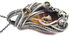 Brazilian Agate Wire-Wrapped Pendant in Sterling Silver with Citrine - Heather Jordan Jewelry
